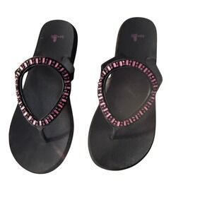 Sanuk Black Sandals with Pink Embellishments